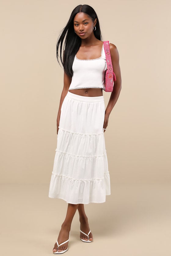 Lulus Josepha White Ribbed Knit Ruffled Crop Tank Top