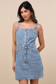 Iconic Medium Wash Denim Button-Up Mini Dress 1