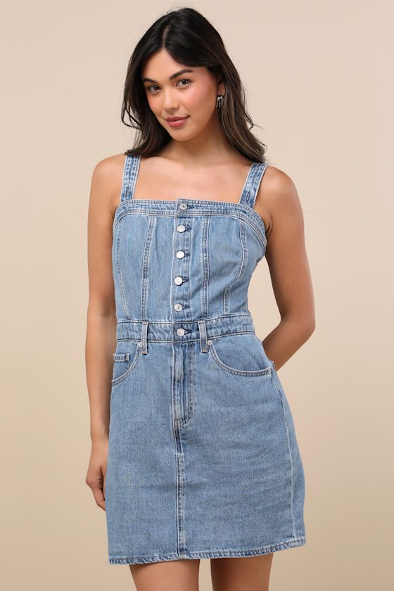 Iconic Medium Wash Denim Button-Up Mini Dress 1