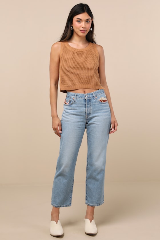 Levi's 501 90's Ankle Light Wash Embroidered Straight Leg Jeans