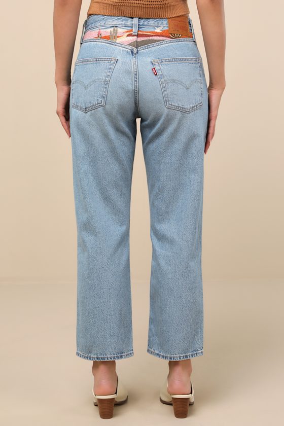 Levi's 501 90's Ankle Light Wash Embroidered Straight Leg Jeans