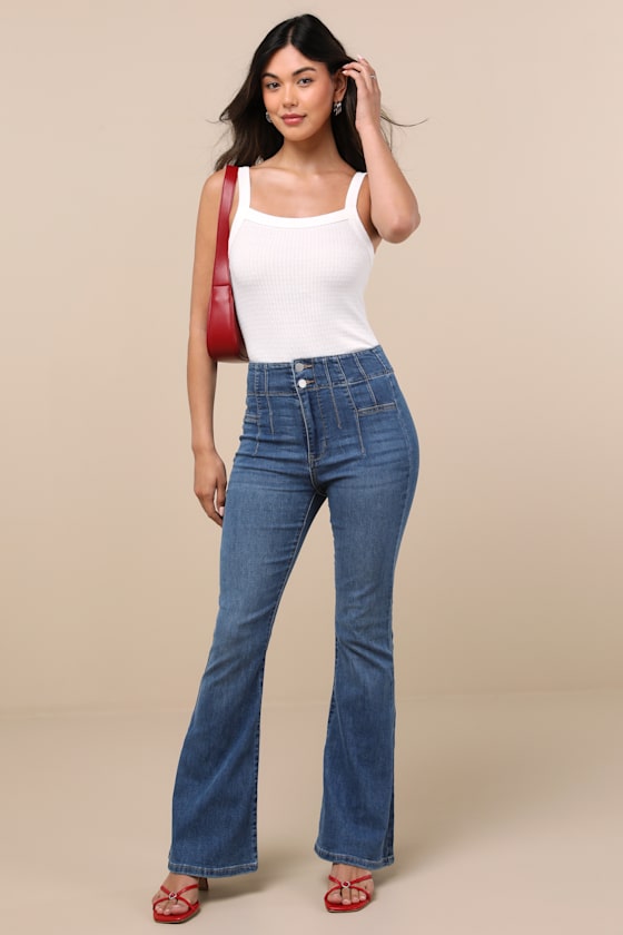 Archie Medium Wash High-Rise Flare Jeans 1