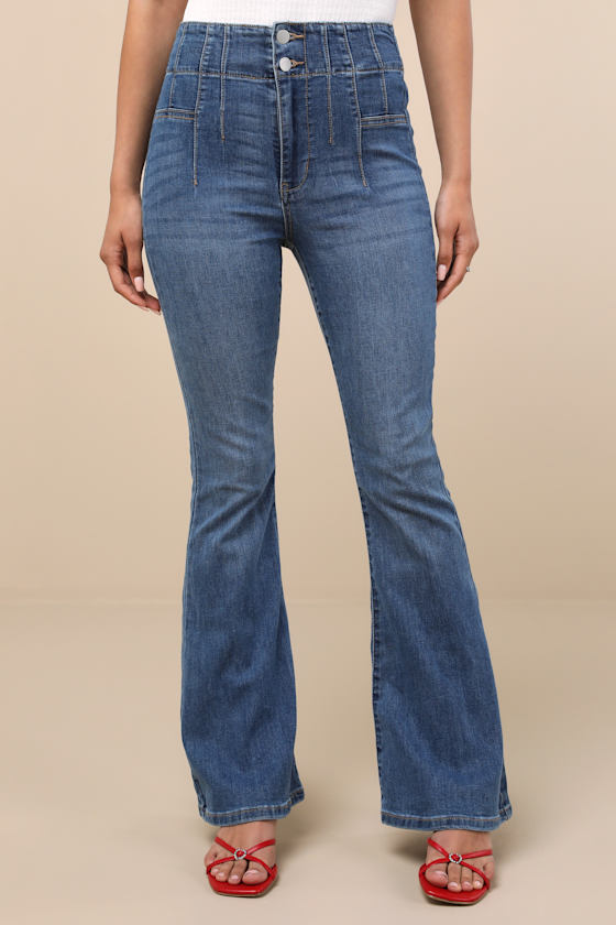 Lulus Archie Medium Wash High-rise Flare Jeans