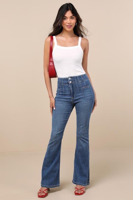 Lulus Archie Medium Wash High-rise Flare Jeans