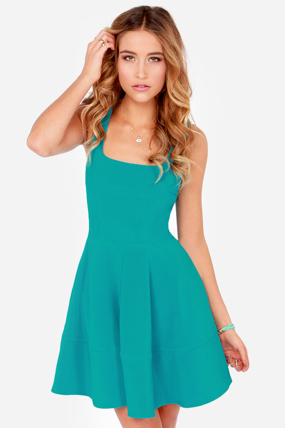 Pretty Teal Dress - Skater Dress - $42.00 - Lulus