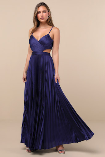 Got the Glam Navy Blue Pleated Cutout Maxi Dress 9