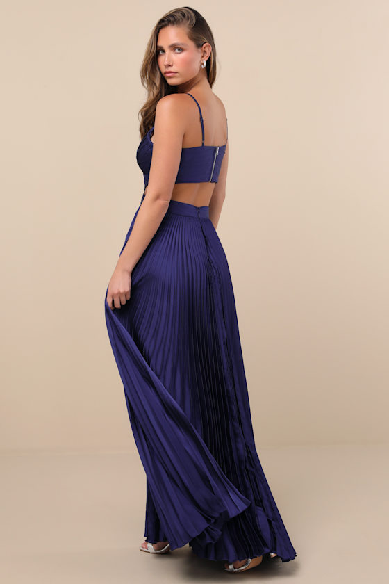 Navy Blue Maxi Dress - Pleated Maxi Dress - Cutout Dress - Image 2