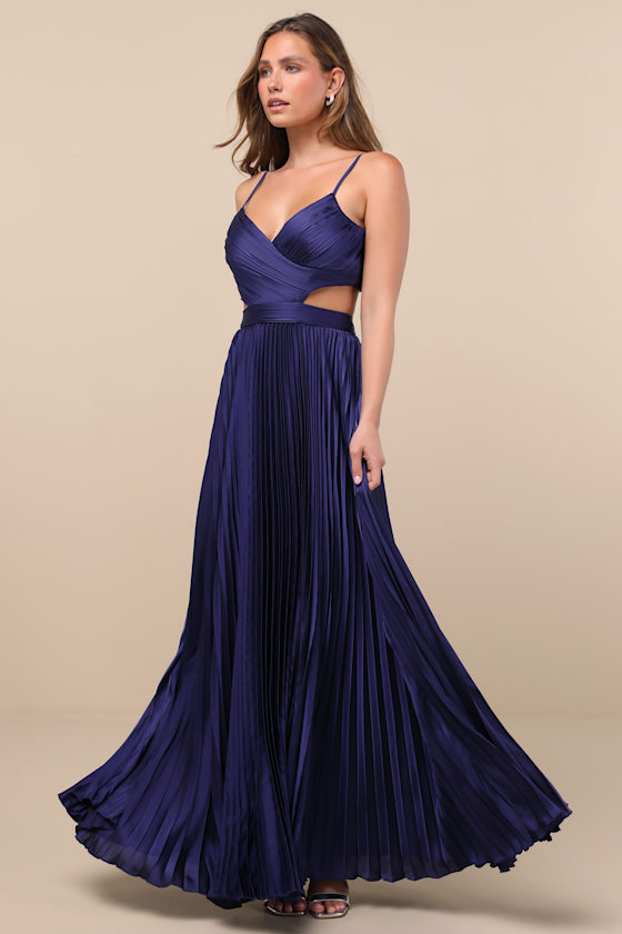 Navy Blue Maxi Dress - Pleated Maxi Dress - Cutout Dress - Image 3