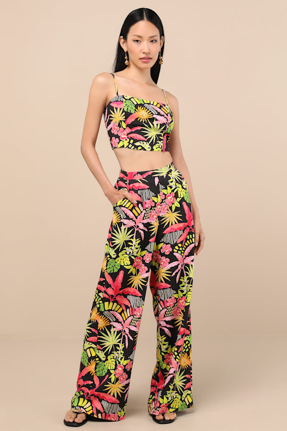 Lulus Matira Black Multi Tropical Print Cami Top