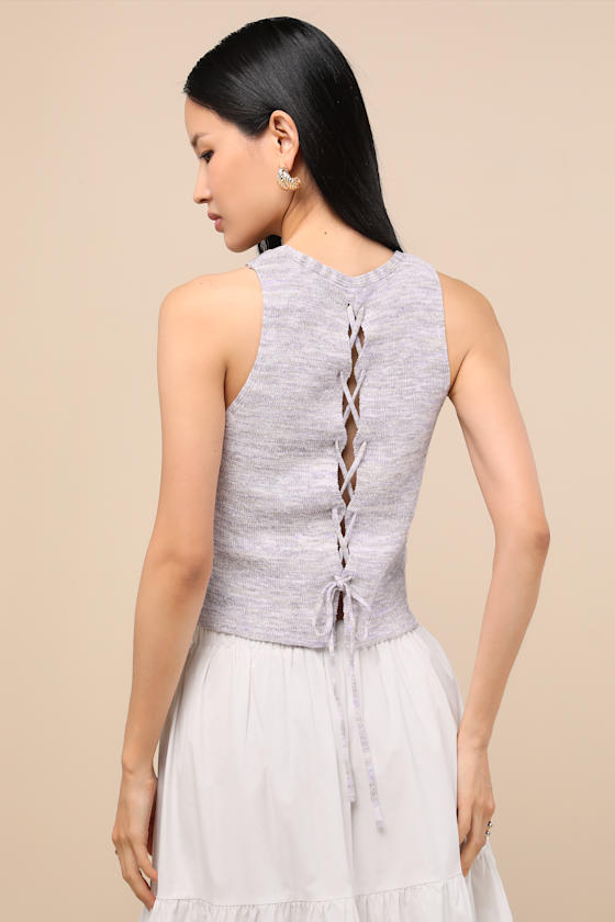 Lulus Cennet Grey Multi Space Dye Lace-up Tank Top