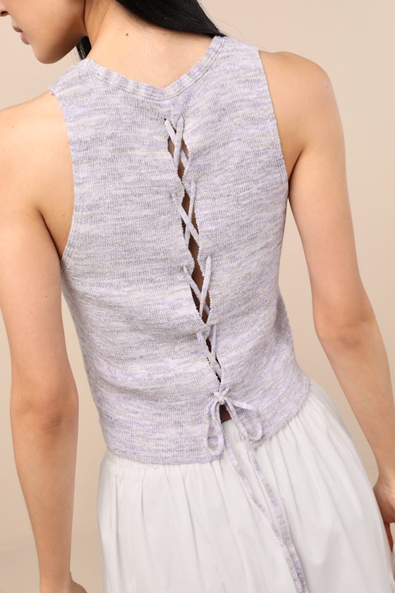 Lulus Cennet Grey Multi Space Dye Lace-up Tank Top