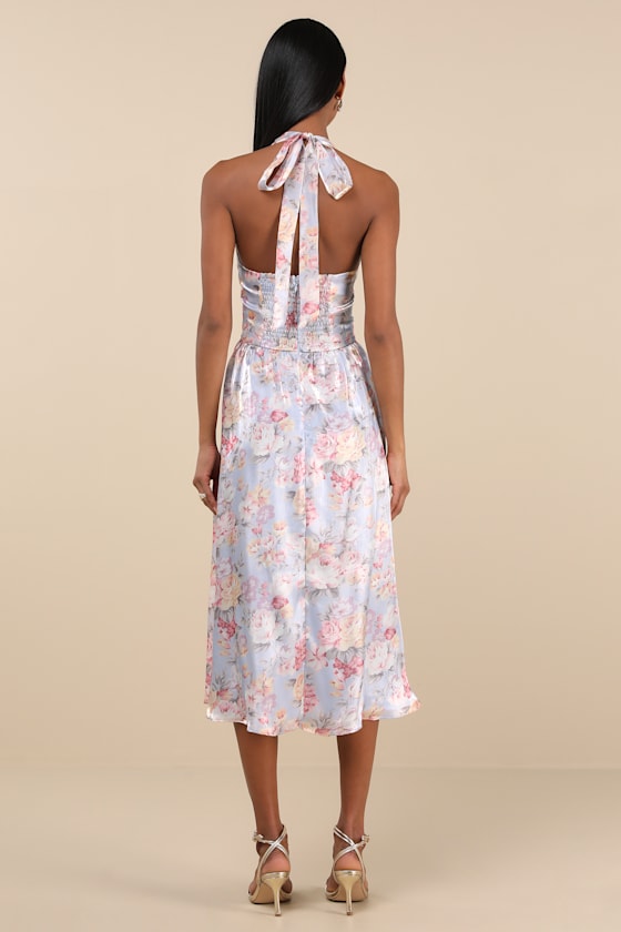 Lulus Briselda Light Blue Floral Organza Halter Midi Dress