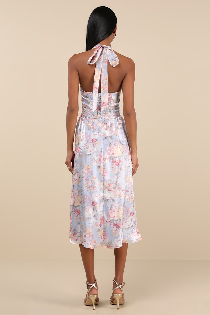 Light Blue Floral Dress - Halter Midi Dress - Floral Organza Midi - Lulus