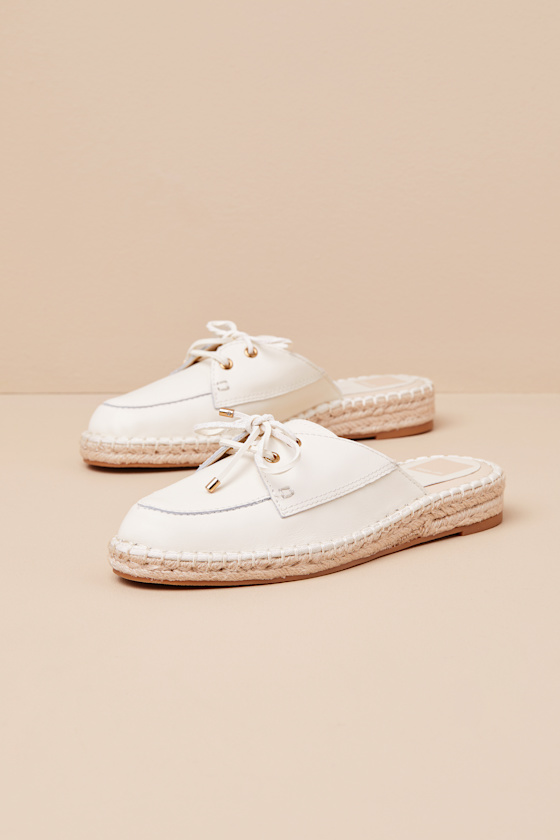 Hatie Off White Leather Lace-Up Leather Mules 1