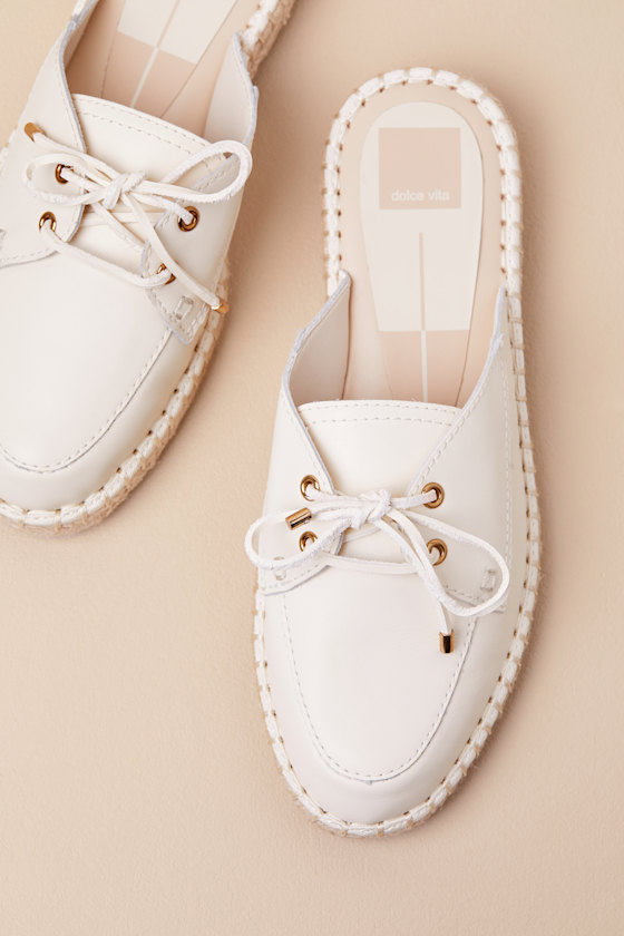 Dolce Vita Hatie Off White Leather Lace-up Leather Mules