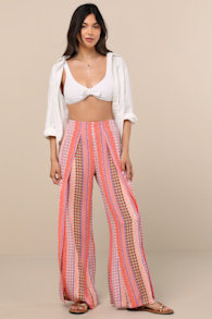 Split Spirit Multi Boho Print Wide-Leg Slit-Front Pants 1