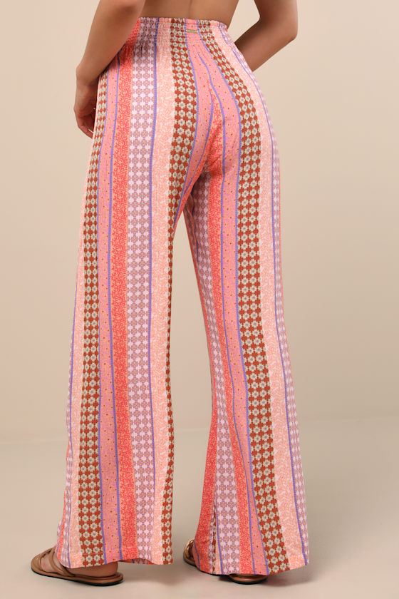 BILLABONG SPLIT SPIRIT MULTI BOHO PRINT WIDE-LEG SLIT-FRONT PANTS