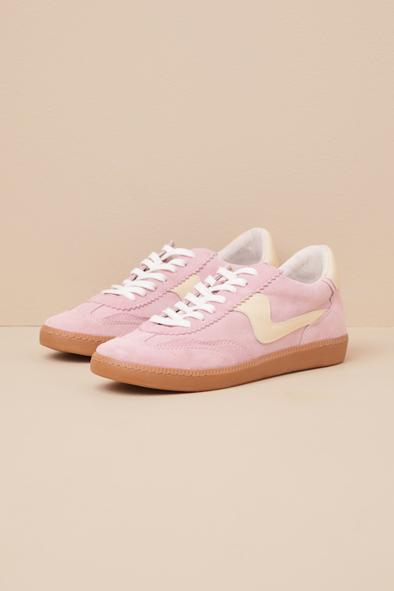 Dolce Vita Notice Guava Suede Leather Color Block Lace-up Sneakers In Pink