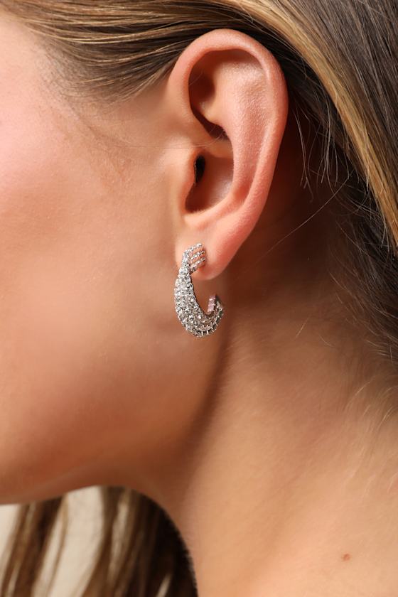 Beste Silver Rhinestone Layered Hoop Earrings 4