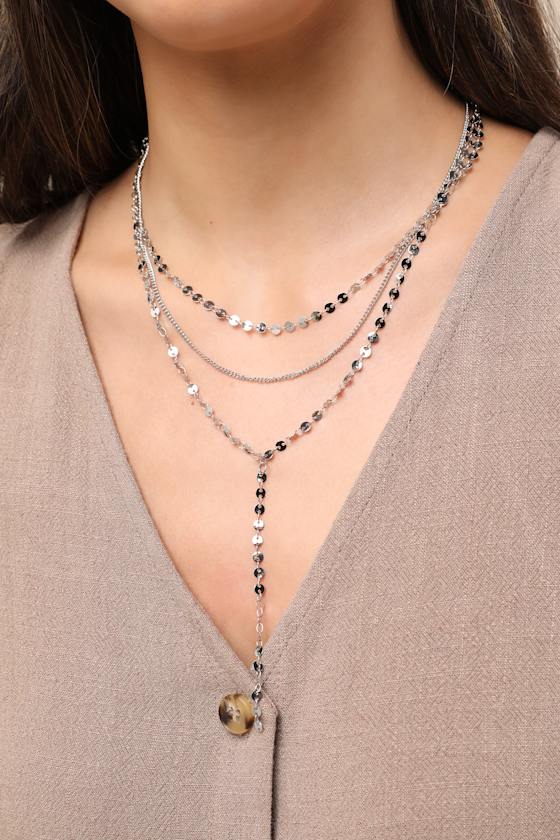Elita Silver Lariat Layered Necklace