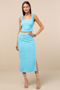 Arcelia Blue Ruffled High-Rise Midi Skirt 1