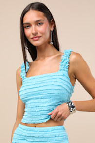 Arcelia Blue Ruffled Crop Tank Top 1