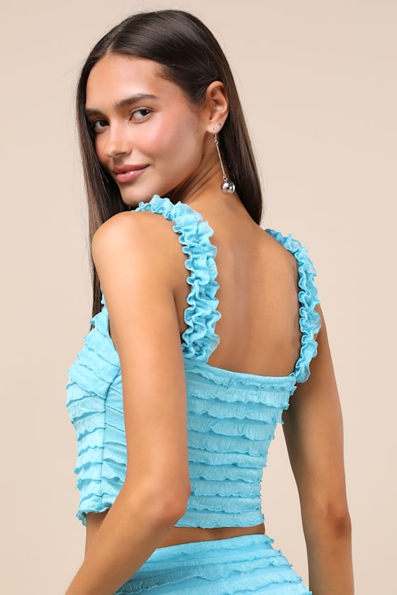 Arcelia Blue Ruffled Crop Tank Top 2