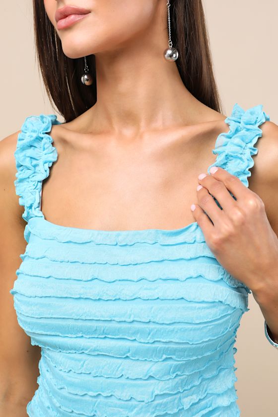 Lulus Arcelia Blue Ruffled Crop Tank Top
