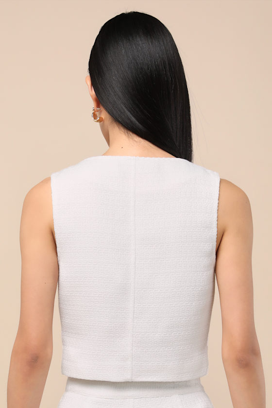 Monique White Tweed Button-Up Vest Top