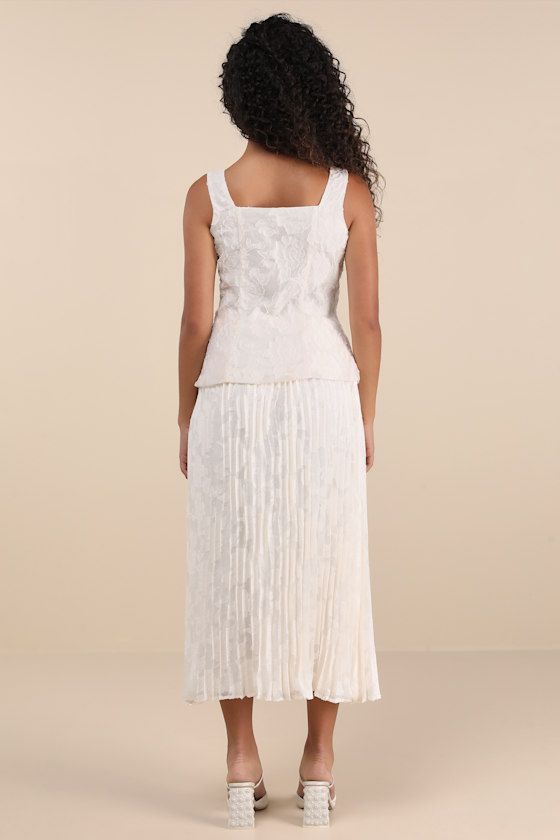 Lulus Alyona Cream Burnout Two-piece Pleated Midi Dress