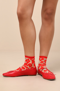 Pop Red Sheer Floral Socks 1
