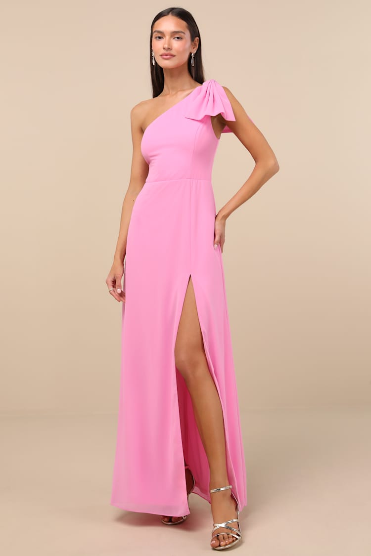 what to wear over bridesmaid dress when cold Angelique Bow Dress: Pink Maxi Dress for Formal Wedding Guest main image 0