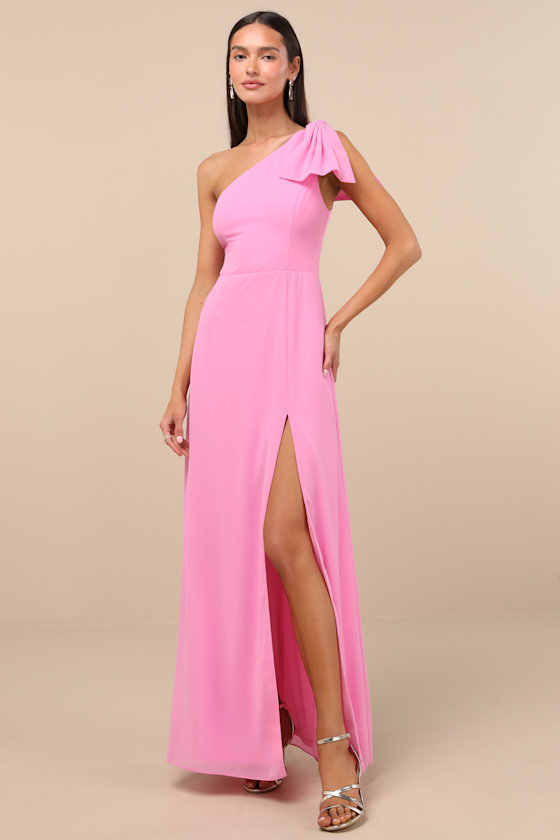 Simply Brilliant Pink One-Shoulder Bow Maxi Dress 1