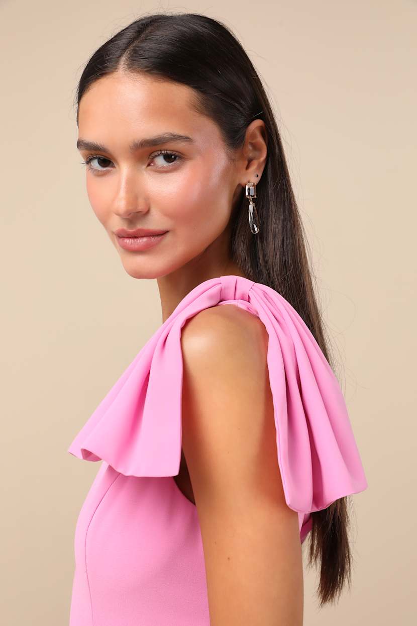 pink dress with bows on shoulders Off Shoulder Bow Sleeve Maxi Dress in Pink