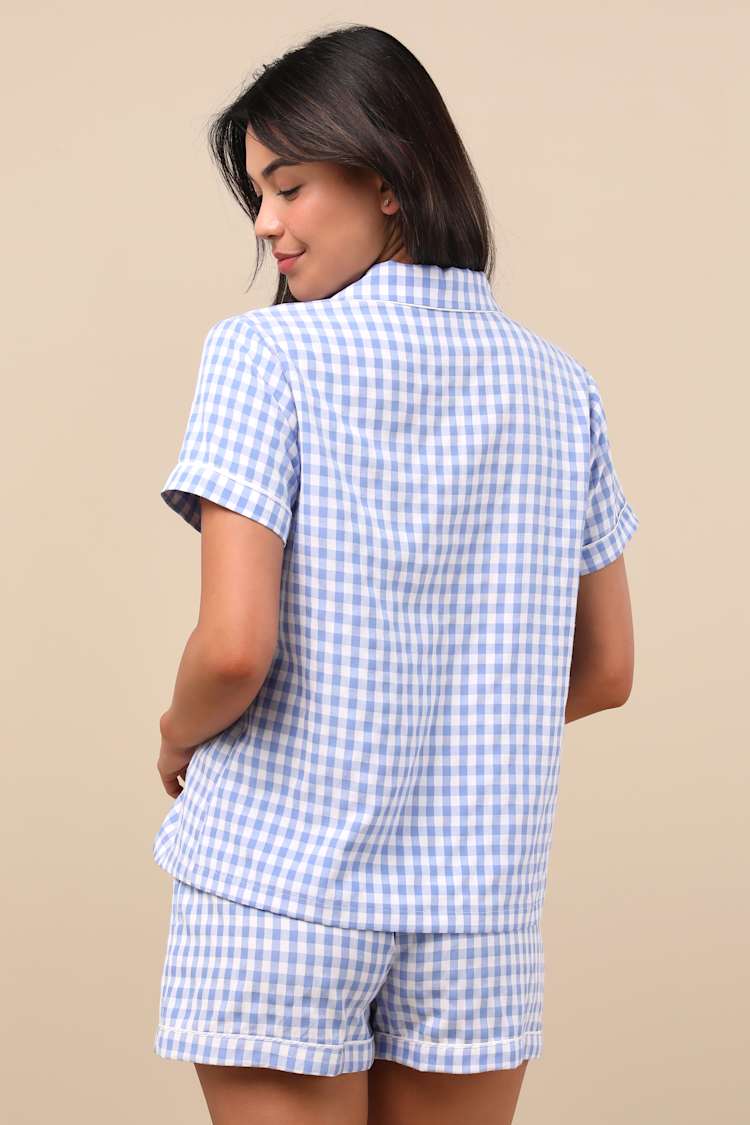 Joannie Blue and White Gingham Two-Piece Pajama Set