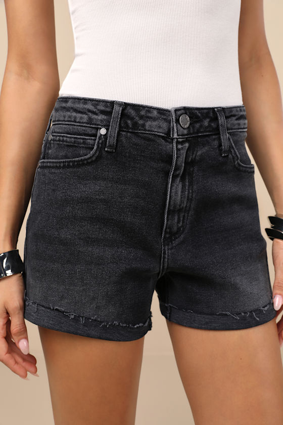 Just Black Adisa Washed Black Cuffed Denim Shorts
