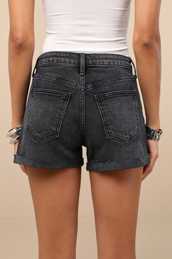 Just Black Adisa Washed Black Cuffed Denim Shorts