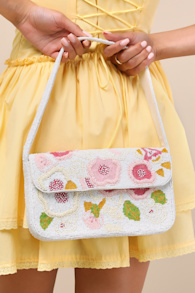 Laurencia White Beaded Floral Shoulder Bag 1