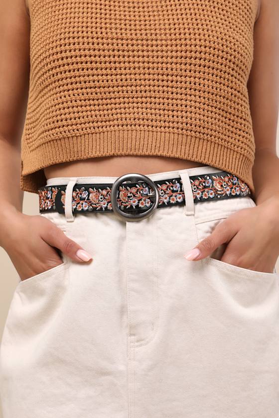 Ashling Black Floral Embroidered Belt 2