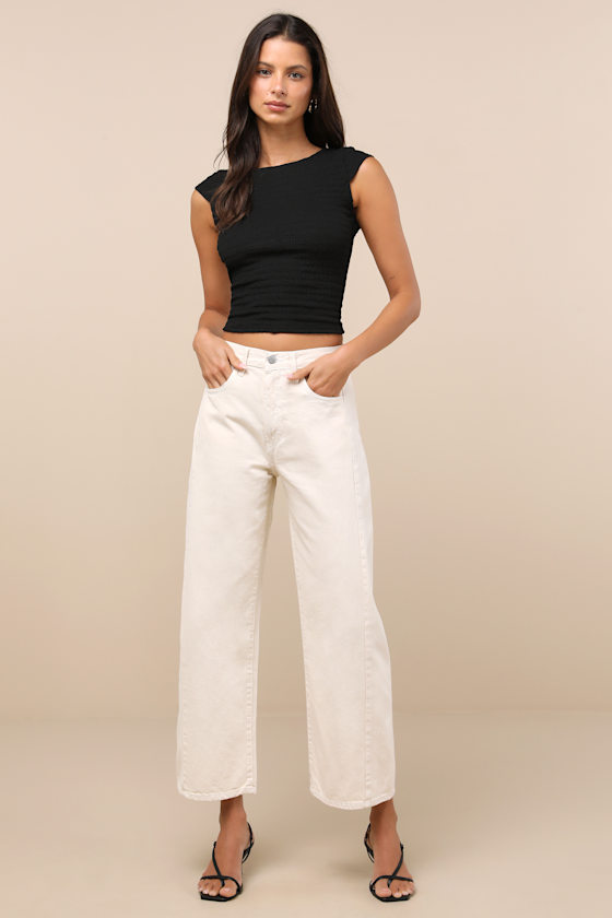 Just Black Dovie Ivory High-rise Barrel Jeans In White