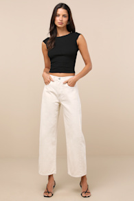 Dovie Ivory High-Rise Barrel Jeans 1