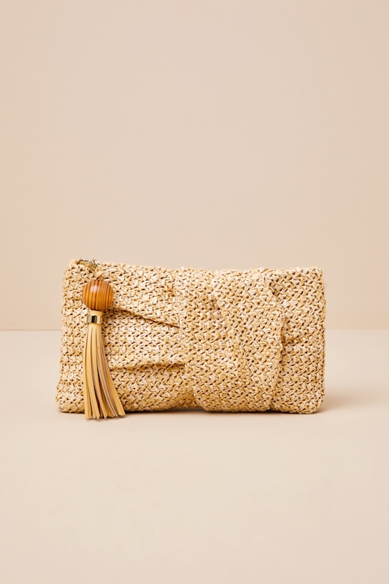 Lorena Natural Raffia Knotted Tassel Clutch 1