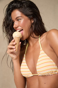 Palm Yellow Striped Terry Knit Triangle Bikini Top 5