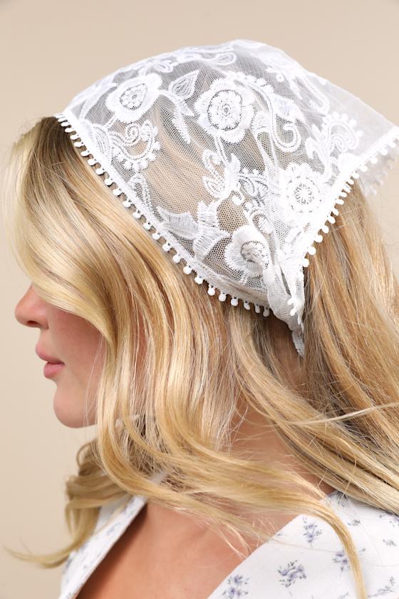 Lennyn White Floral Embroidered Head Scarf 5