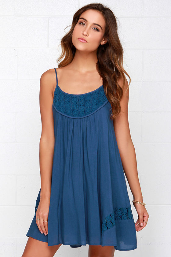 Lovely Navy Blue Dress - Lace Dress - Sleeveless Dress - Trapeze Dress ...