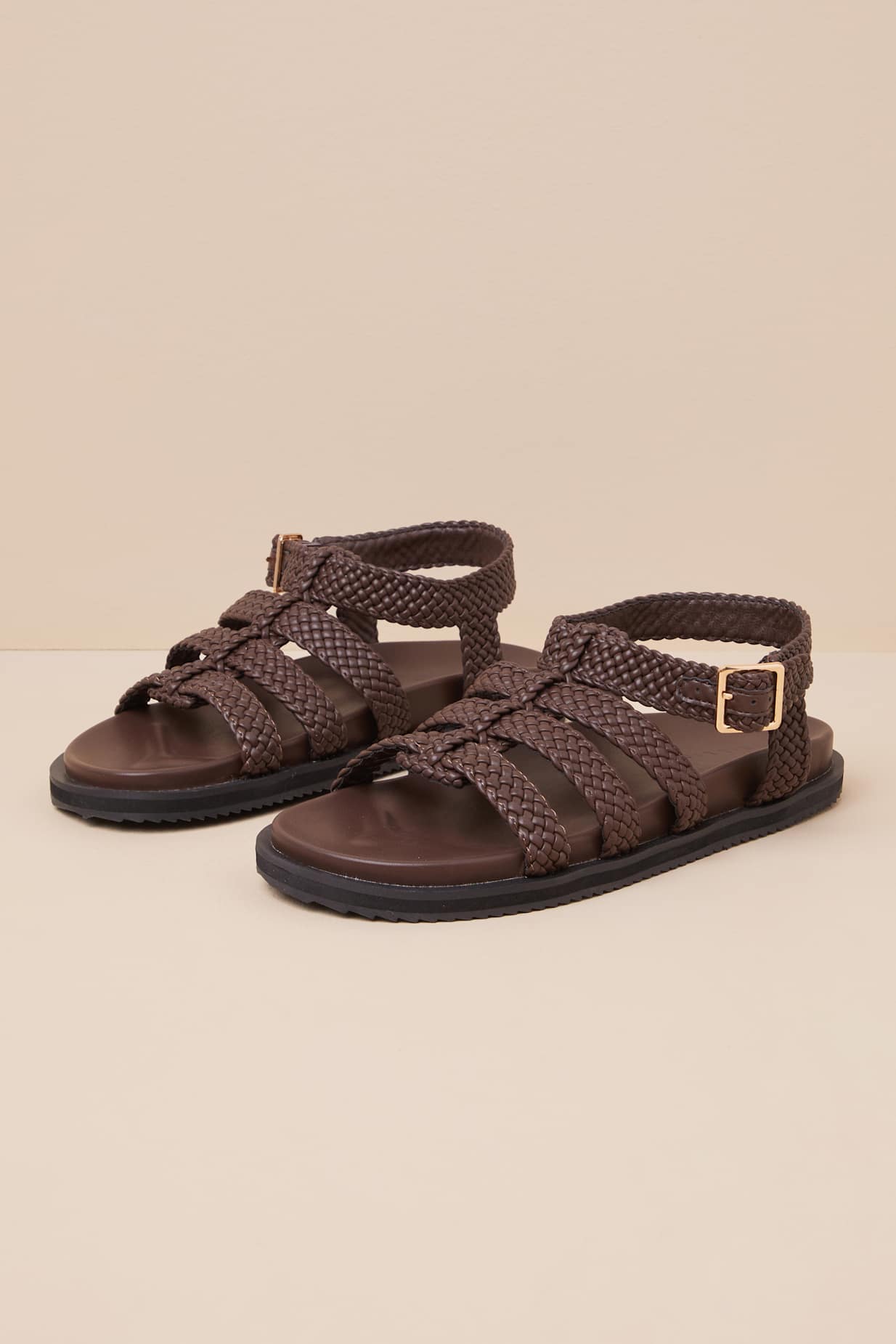 Toyka Chocolate Woven Buckle Sandals