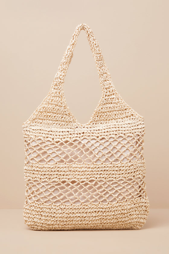 Awhina Beige Woven Straw Tote Bag 1