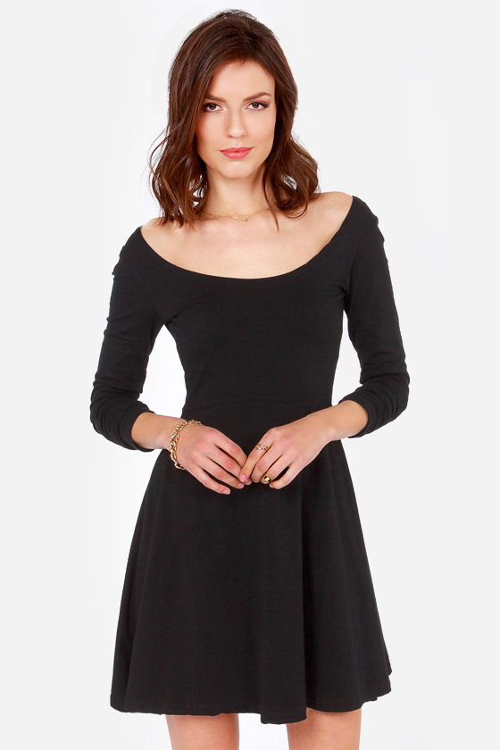Cute Black Dress - Skater Dress - Long Sleeve Dress - $32.00 - Lulus