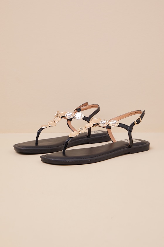 Jaime Black Embellished T-Strap Sandals 1