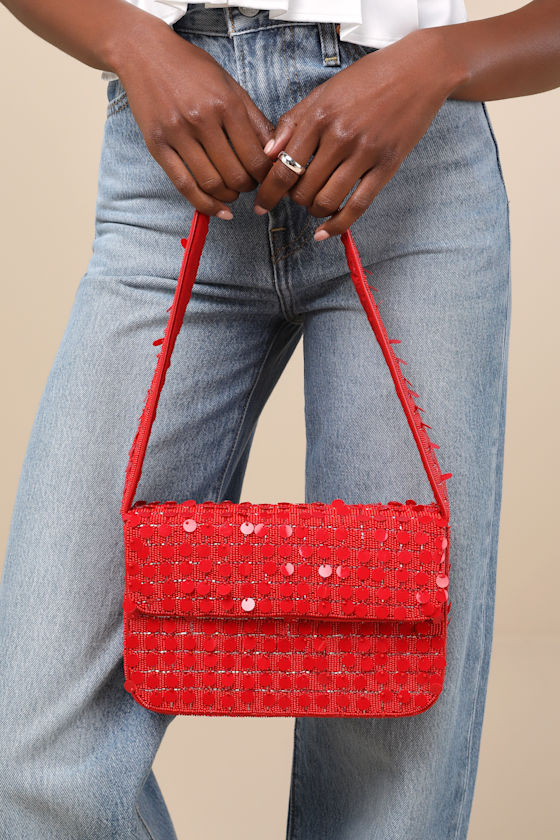Adeliza Red Sequin Beaded Shoulder Bag 2
